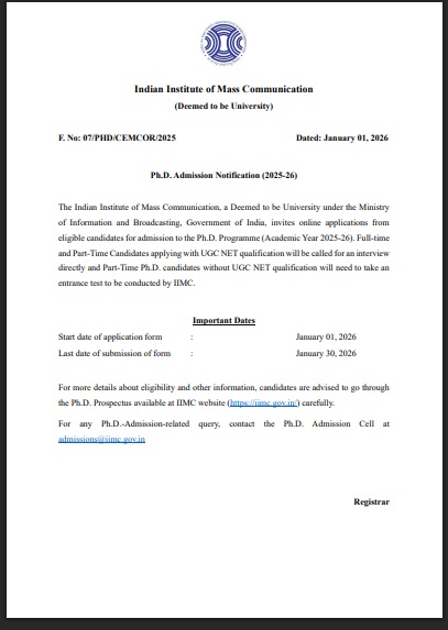 NOTICE FOR IIMC Phd ADMISSION